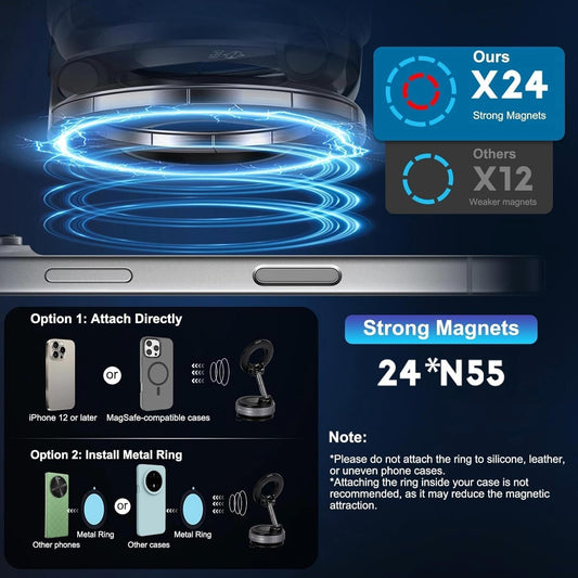 360° Magnetic Car Mobile Holder for Dashboard Vacuum Suction Phone Holder