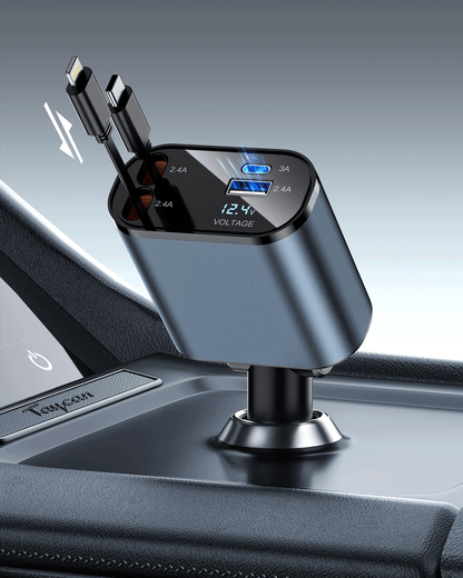 Retractable Car Charger, 4-in-1 Fast Charging