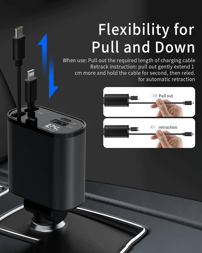 Retractable Car Charger, 4-in-1 Fast Charging