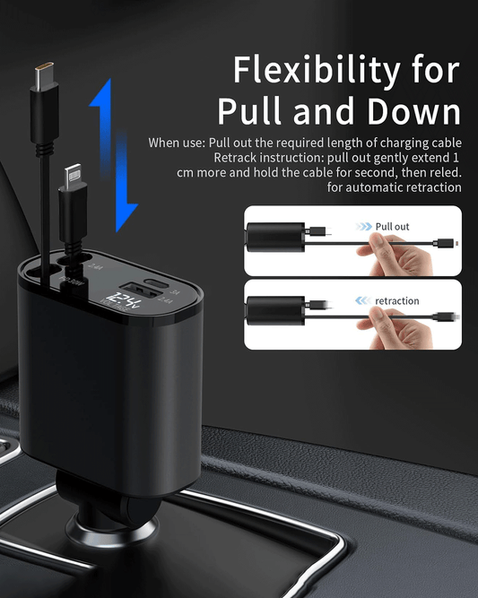 Retractable Car Charger, 4-in-1 Fast Charging