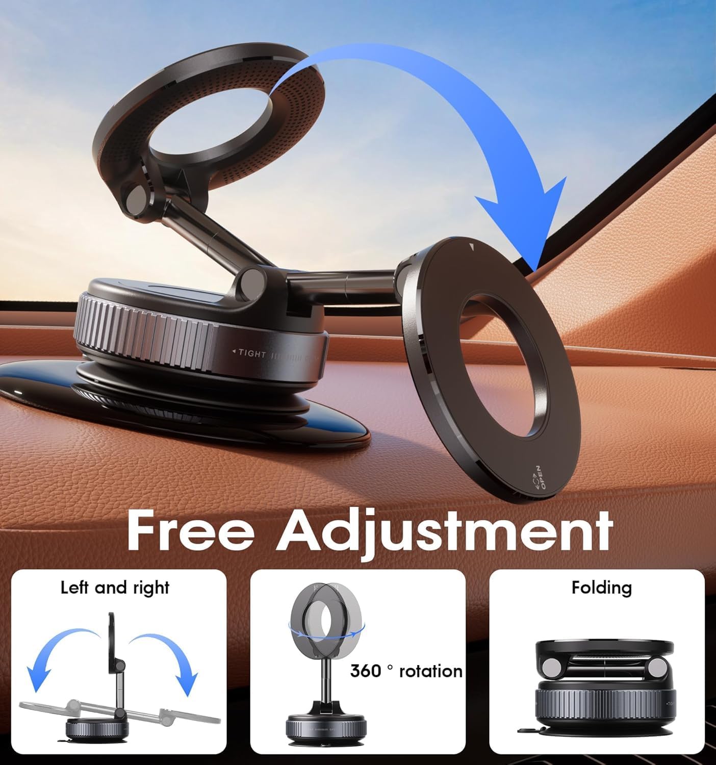 360° Magnetic Car Mobile Holder for Dashboard Vacuum Suction Phone Holder