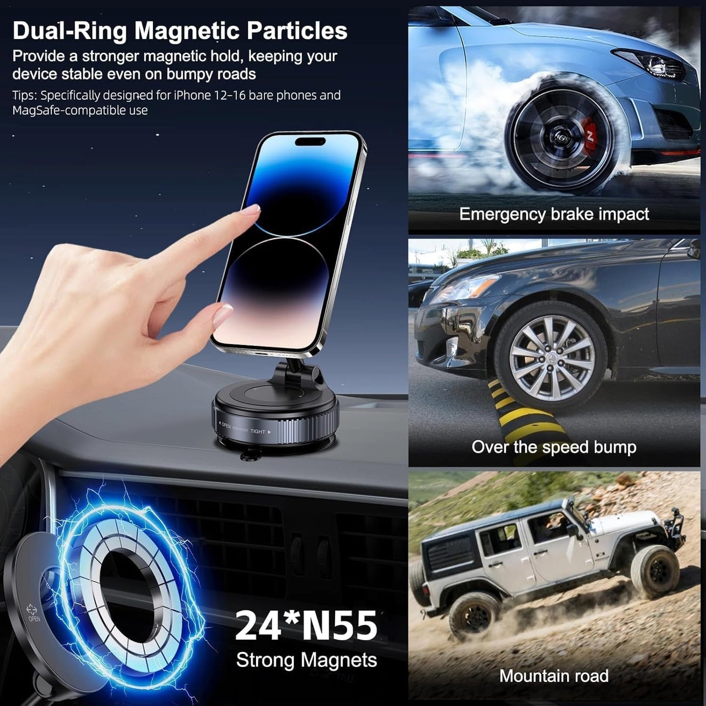 360° Magnetic Car Mobile Holder for Dashboard Vacuum Suction Phone Holder