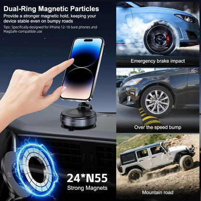 360° Magnetic Car Mobile Holder for Dashboard Vacuum Suction Phone Holder