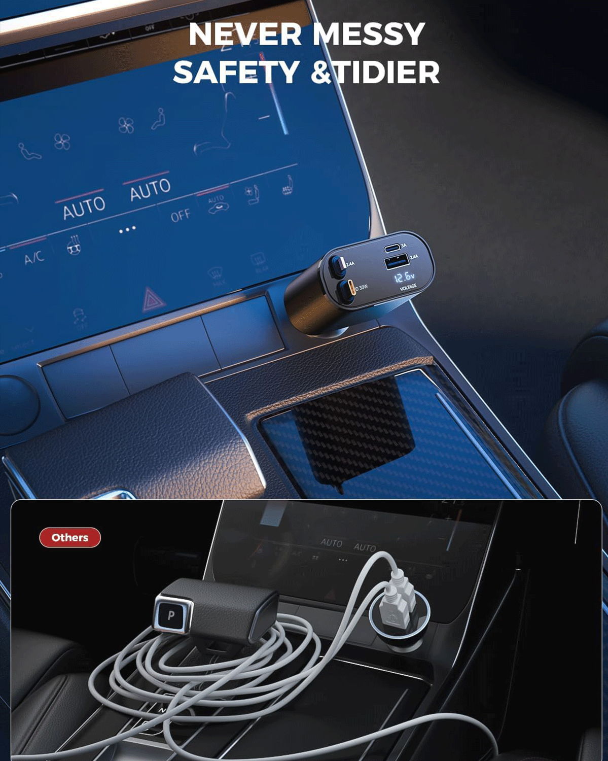 Retractable Car Charger, 4-in-1 Fast Charging