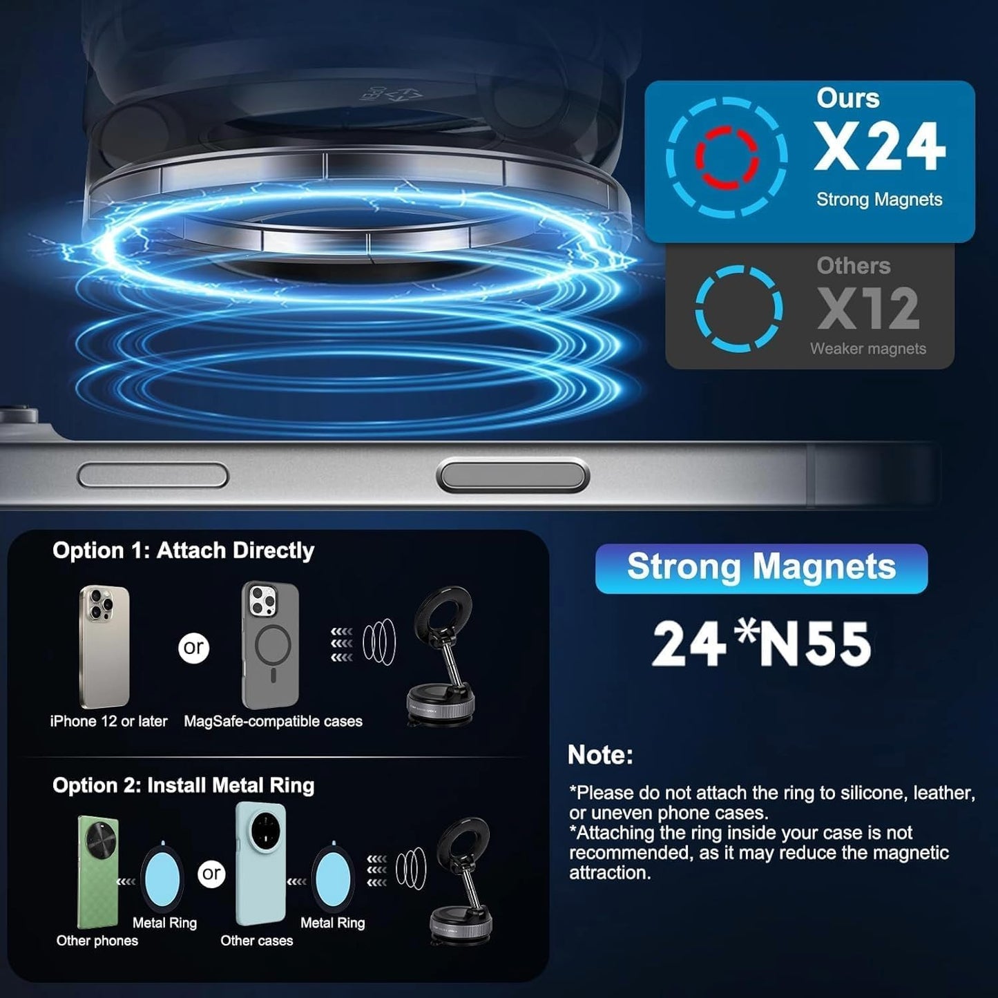 360° Magnetic Car Mobile Holder for Dashboard Vacuum Suction Phone Holder